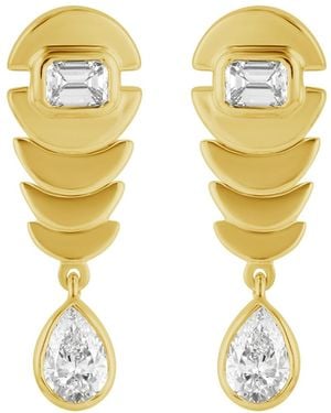 Artisan Pear Shape & Emerald Cut Diamond Drop Earrings - Yellow