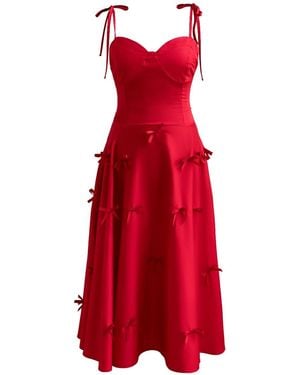 RainSisters Midi Sundress: Little Bows - Red