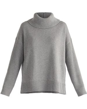 Paisie Polo Neck Jumper With Ribbed Details - Grey