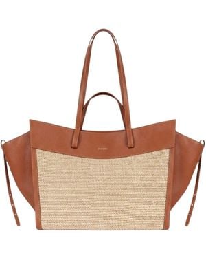 Saonara Brand Neutrals Shopping Bag Caramel Raffia Leather - Brown