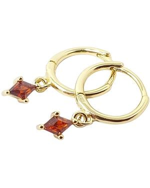 Harfi Garnet January Birthstone Delicate Dangle Hoops - Metallic