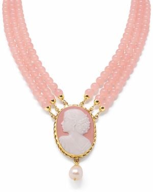 Vintouch Italy Grace Cameo Necklace With Quartz - Pink