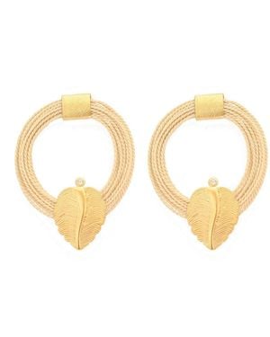 Purplee Store Handcrafted Buriti Leaf Earrings With Detail - Metallic