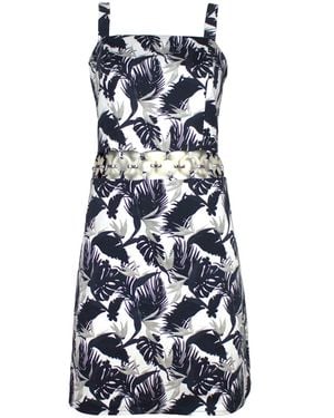 Lalipop Design Palm Leaves Design Printed Ring Detailed Cut-out Mini Dress - Blue