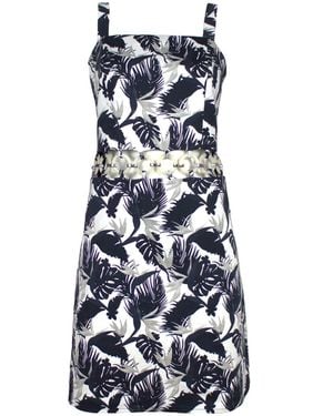 Lalipop Design Palm Leaves Design Printed Ring Detailed Cut-out Mini Dress - Blue