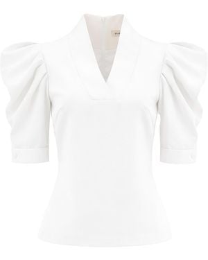 Julia Allert V-Neck Puff Sleeve Top - White