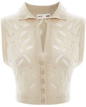 Pcfg Neutrals Cropped Ripped Knit Top - Natural