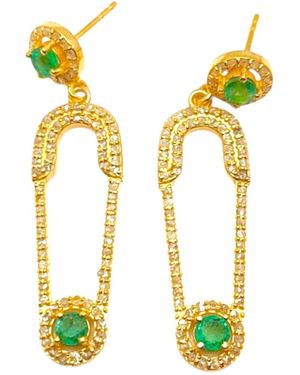 Figaru Fine Jewelry Emerald Safety Pin Earrings - Yellow