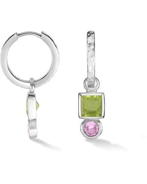 Dower & Hall Square Peridot Hammered Huggie Hoops - Metallic