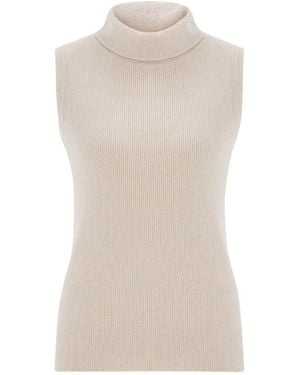 Peraluna Neutrals Roll Neck Sleeveless Knitwear Sparkle Blouse - White