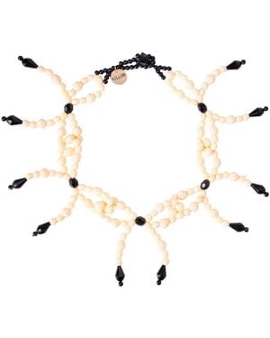 Tillie Beads Neutrals Playful Ribbon Cream Bead Necklace - Metallic