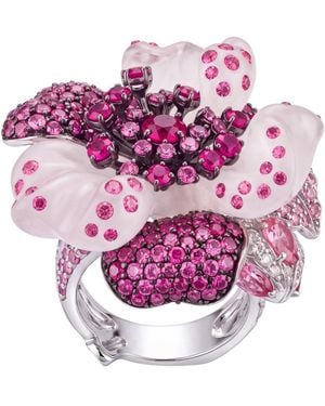 LÁTELITA London Jade Ruby Rose Flower Cocktail Ring - Pink