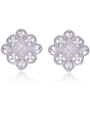 Genevive Jewelry Cubic Zirconia Ss Plated Lace Design Square Shape Earrings - Multicolour