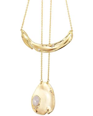 Rare Matters Jewelry Gemstone Duo Pendant Necklace Clear Quartz - Metallic