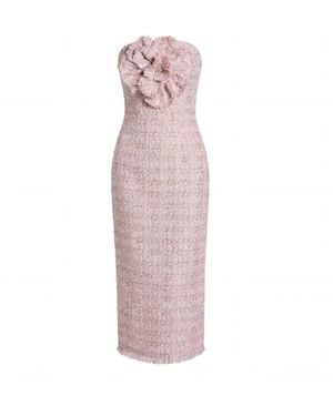 Mac Duggal Strapless Boucle Midi Dress With 3D Flower - Purple