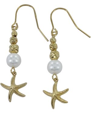 Reeves & Reeves Pretty Starfish And Pearl Drop Earrings - Metallic