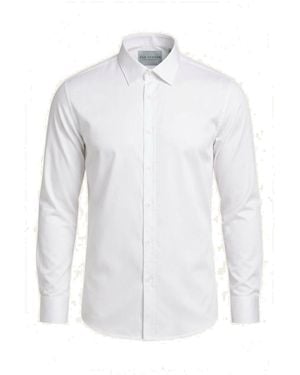 Ron Tomson Pure Cotton Classic Collar Sateen Dress Shirt - White
