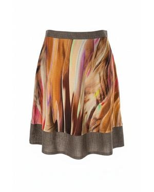 Conquista A-Line Skirt With Abstract Brushstroke Print & Contrast Hem - Brown