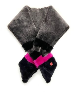 Maku Uk Fifi Striped + Fuchsia Sheepskin Scarf Limited Edition - Gray
