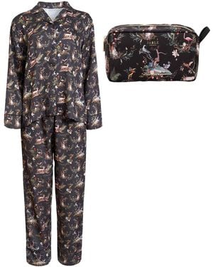 Fable England Wonderland Pyjamas & Wonderland Wash Bag Set - Black