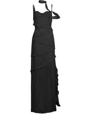 House of Ika Slit Ruffle Viscose Maxi Dress - Black