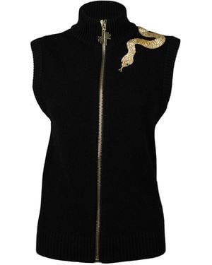 Laines London Laines Couture Cashmere-Wool Gilet With Hand-Embellished Shoulder Snake - Black