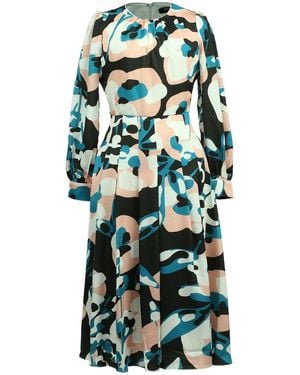 Smart and Joy Macro Abstract Print Round Neck Dress - Green