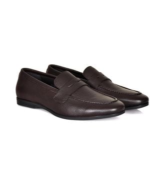 DAVID WEJ Lorenzo Grained Leather Loafers - Brown