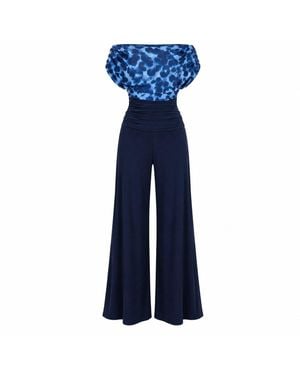 Atom Label Carbon Bardot Wide Leg Jumpsuit - Blue