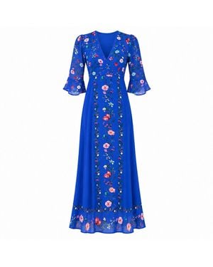 Rose & Nancy Tory Botanical Floral Border Print Maxi Dress - Blue
