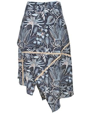 Lalipop Design Floral Print Silky Touch Viscose Midi Asymmetric Skirt - Blue