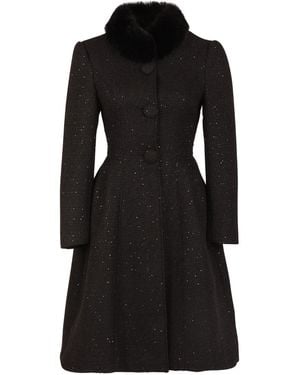 Santinni Starlet Wool Tweed Dress Coat With Faux Fur - Black