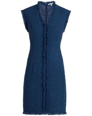 Santorelli Tuscany Sleeveless V-Neck Tweed Dress With Fringe Detail - Blue