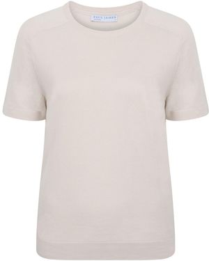 Paul James Knitwear Neutrals Ultra Fine Cotton Cassie Saddle Shoulder Knitted T-Shirt - White