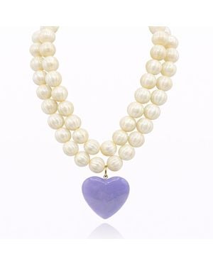 Michael Nash Jewelry Amour Carved Mother Of Pearl Resin Bead With Resin Heart Pendant - Metallic