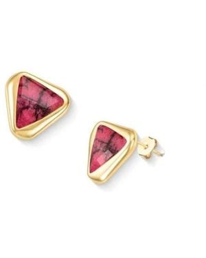 Purplee Store Premium Plated Statement Earrings With Genuine Rhodonite - Pink