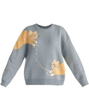 Paisie Christmas Jumper With Cat And Fairy Lights - Blue