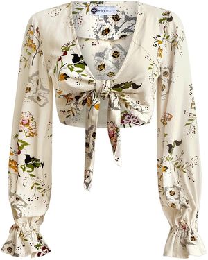 Why Mary Vintage Floral Tie Top With Bell Sleeves - Natural