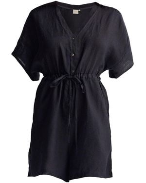REISTOR V Neck Drawstring Romper - Black