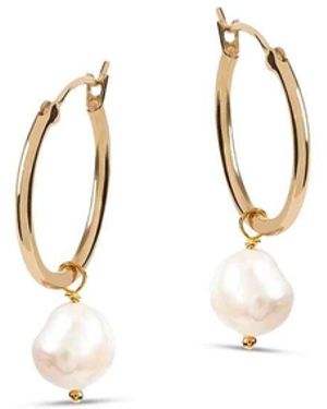Amadeus Venus Hoop Earrings With Pearl Charm - Metallic