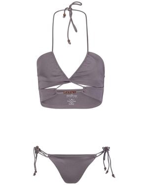 The Delarose Sisters Neutrals Beaded Bikini Set - Grey