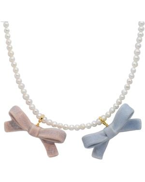 H2 Studio Bowtie Maniac Medium Ceramic Ribbon Bowtie Round Baroque Freshwater Pearl Multi Charms Necklace And Set - Metallic