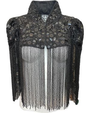 Any Old Iron Beaded Button Shrug - Black