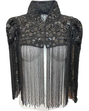Any Old Iron Beaded Button Shrug - Black