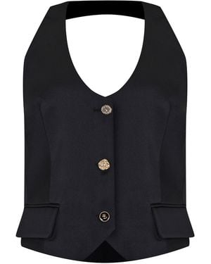 Malo Satin Halter Neck Vest - Black