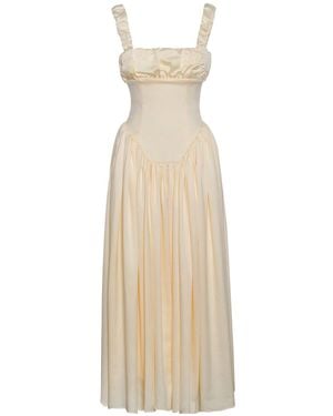 Miss Circle New York Neutrals Noreen Egg Satin Drop Waist Maxi Sundress - Natural