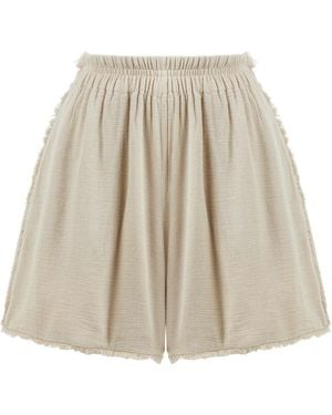 Lilamie Neutrals Venice Loose Fit Elastic Waist Mini Beach Shorts - Natural