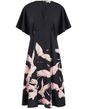 Yumi' Recycled Fabric Crane Print Kimono Midi Dress - Black
