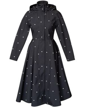 RainSisters Fitted & Flared Coat With Detachable Hood: Timeless Polka Dots - Black