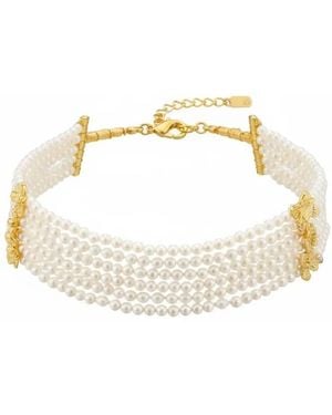 Angel Barocco Beaded Multi-Strand Shell Pearl Choker Necklace - Metallic